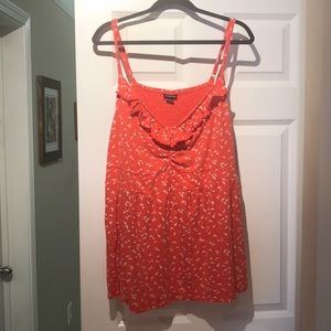 Torrid 5x orange bird print ruffle tank top